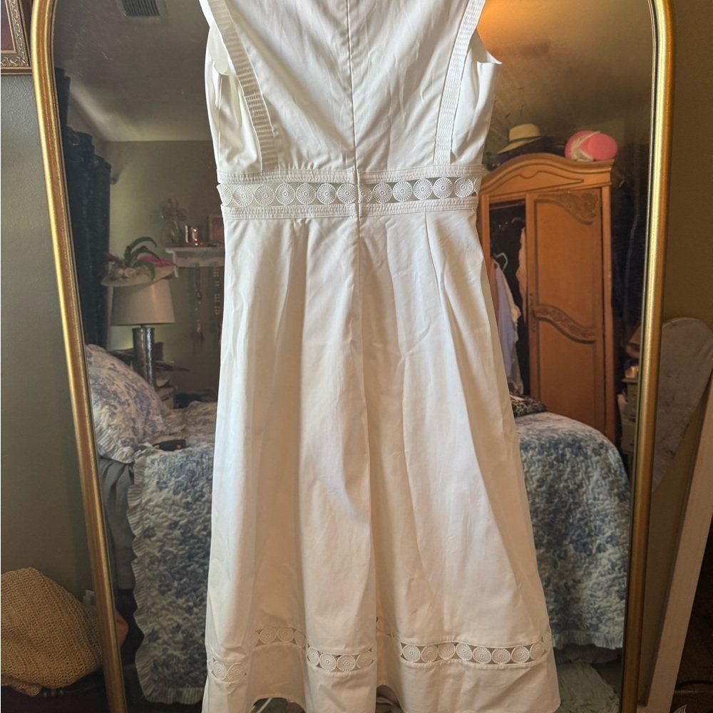 Luxe White Midi Dress with crochet lace trim Details - Picture 4 of 9